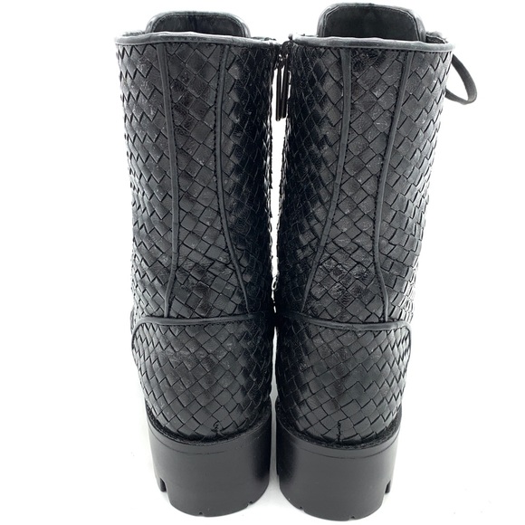 Pons Quintana Black Leather Woven Ankle Boots Zip Lace - Picture 4 of 10
